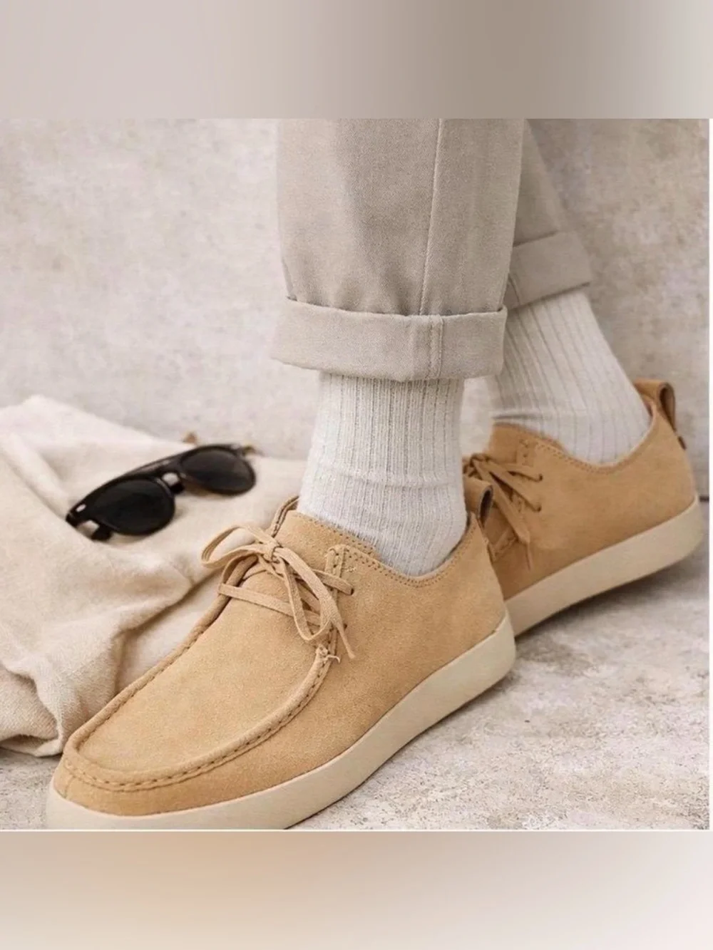 Everlane Desert Shoe Beige Suede Lace Up Wallabee Loafers Mens 7.5